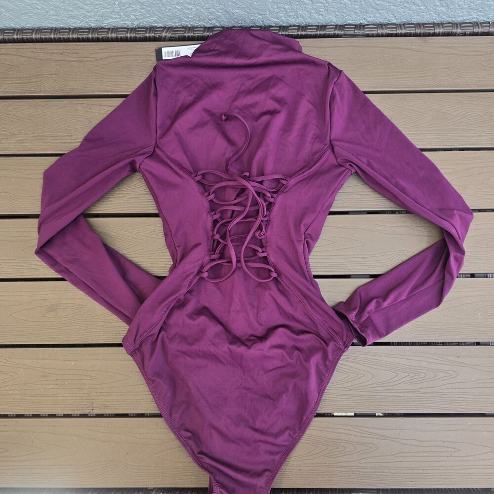 TA3 Aubergine Long Sleeve Surfy Reg Long Torso Swim Corset Waist Size S New - Picture 3 of 6